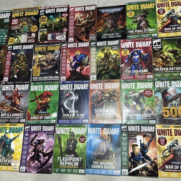 HUGE LOT OF 33 White Dwarf WARHAMMER Magazines 450s 460s 470s 480s Books